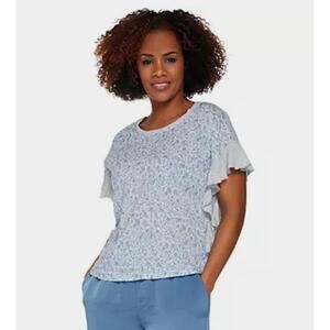 Vince Camuto Drop Shoulder Ruffle Sleeve Whisper Ditsy Top Lightweight Size M